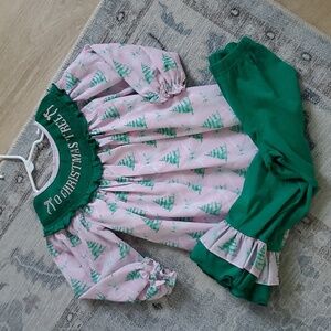 Tiny Town Smocks Girls Embroidered Smocked "O Christmas Tree" Bow Outfit Sz4T